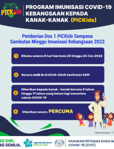 Pemberian Dos 1 PICKids Sempena Sambutan Minggu Imunisasi Kebangssan 2022